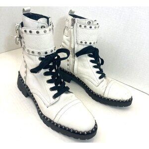 Sam Edelman Leather Combat Boots Size 7 Studded Moto Biker Grunge White Jennifer